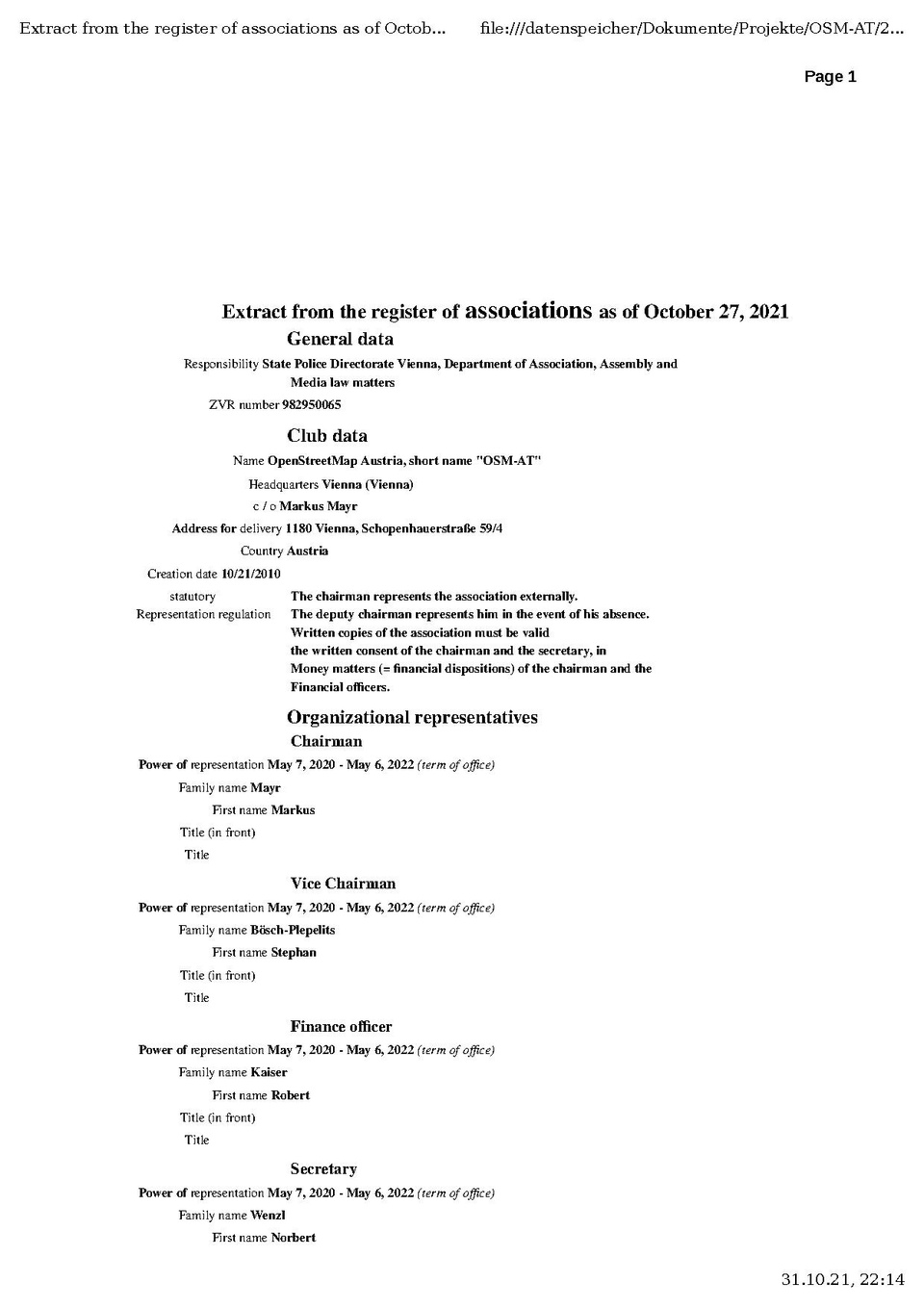 Trade registry in English