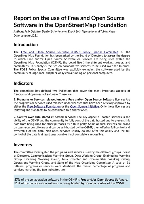 File:FOSS policy special committee - Report on FOSS use in OSMF 2021-01.pdf